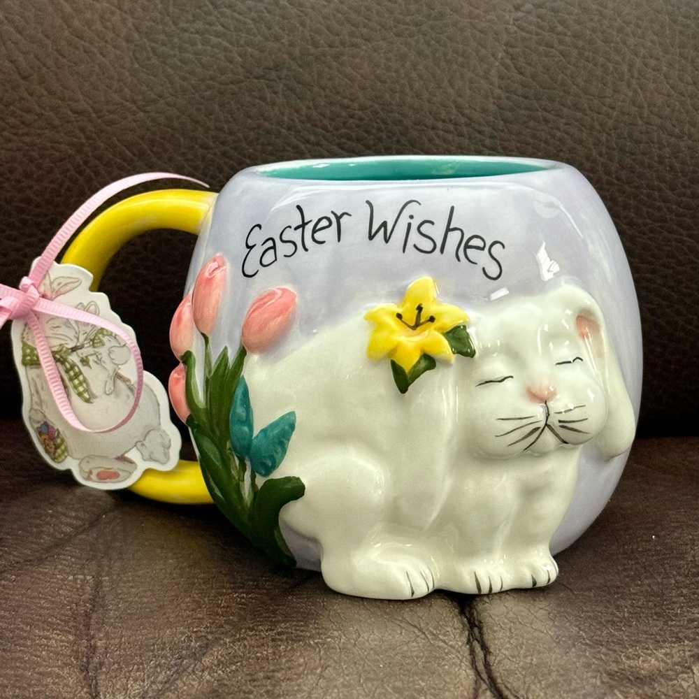 Easter Wishes Bunny Embossed Mug - Blue Sky Clayworks